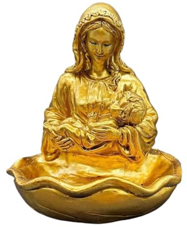 OSOLADY Acquasantiera cattolica: Ciotola per l'acqua santa della Vergine Maria - Ornamento da tavolo in resina - Statua della Beata Vergine per decorazioni cattoliche, per la casa, per la chiesa e
