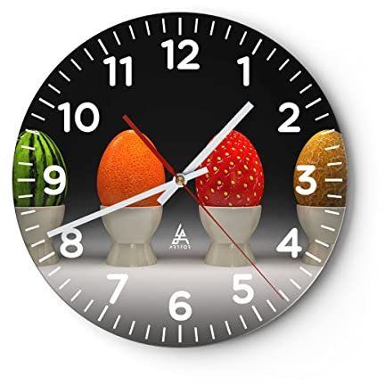 Modern Wanduhr Glas Keramik Lebensmittel Obst 40x40cm Rund Groß Wand Uhr Glas Analog Zimmeruhren Küche Büro Wohnzimmer Glasuhr Wall Clock Dekoration Design Wanddekoration Küchenuhr C4AR40x40-2319