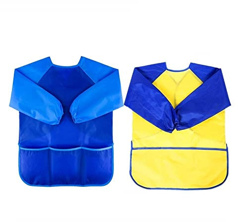 Kimmax Kids Art Smock for Age 3-7 Years, Children Paint Apron Waterproof Painting Smock Long Sleeve Toddler Play Aprons for Painting, Cooking, Crafts, Clay (2 Pack)