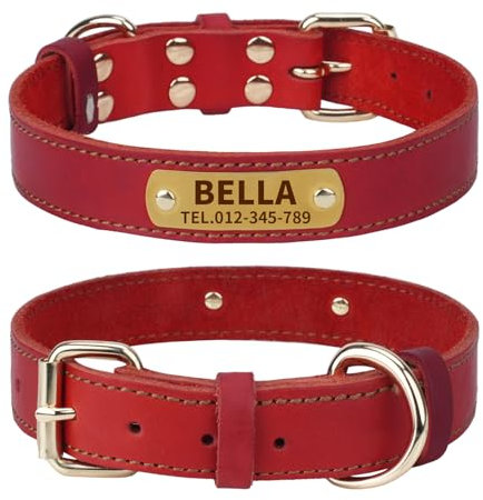 TagME Hundehalsband Personalisiert aus Leder mit Eingraviertem Hundename und Telefonnummer, Hundehalsband aus Echtem Leder für Extra Großen Hunden