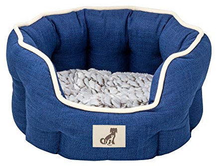 allpetsolutions Alfie Range Dog Bed - Warm, Fleece-Lined Machine Washable Dog Bed with Raised Rim - Calming Pet Sofa & Home Lounger with Extra Soft Reversible & Removable Pillow Cushion - Navy, Large