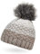 Neverless® Damen Strick-Mütze gefüttert Fleece-Innenfutter Fell-Bommel Kunstfell Winter-Mütze Bommelmütze Grobstrick Mehrfarbig Dunkelbeige-Hellbeige