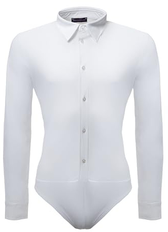 Ready4Dance Men's Leotard Shirt Ballroom Dance Standard, White, M