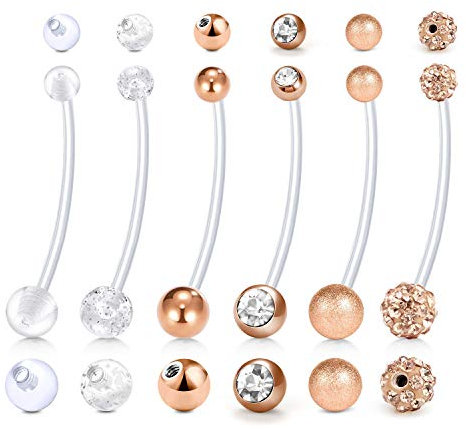 D.Bella Schwangerschaft Bauchnabelpiercing mit Ersatzkugeln 38mm Flexible Bioplast Schwangerschaft Bauchnabel Piercing für Frauen 14G