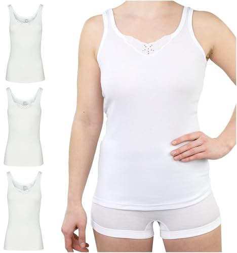 SES Camiseta Interior de 3 Piezas con Encaje Fabricado en 100% algodón para Mujer