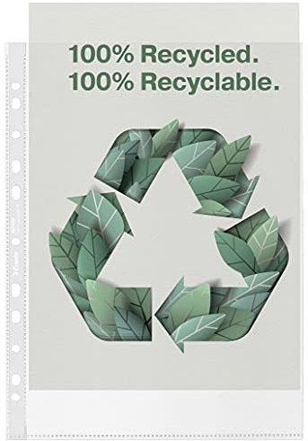 Esselte Recycle A4-Prospekthüllen, geprägtes starkes PP, 70 Mikron, Kunststoffhüllen mit Universallochung, 100er-Pack, 627493, weiß