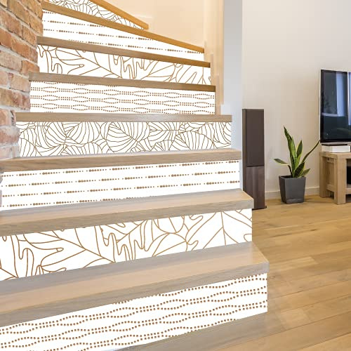 Contremarche PVC 1 mm - Lot de 4 - Dimensions 100 x 17 cm - Visuel LEAF - Contremarches PVC Pour Escaliers avec Doubleface - 4 Bandes