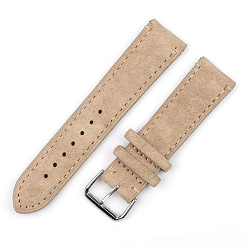 ZXF Uhrenarmband Handgemachte Uhrenband 18mm 20mm 22mm 24mm Vintage Lederband Ersatz Tan Beige Für Männer und Frauen Uhren (Band Color : Beige Side Wire, Band Width : 20mm)