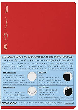 Nitoms S4152 STALOGY Notizbuch, 1/2 Ohr, A5, gepunktet, quadratisch, Rot