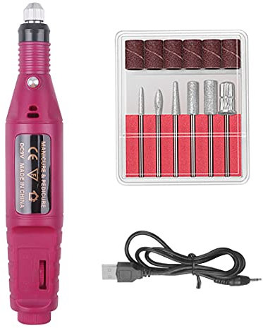 BAQI Kit de taladro de uñas eléctrico para uñas acrílicas, lijadora de uñas de los pies, máquina pulidora de uñas, herramientas de pulido de pedicura y medicina para uso en el hogar y salón, rojo