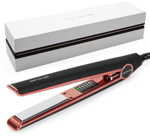 Corioliss C1 | Plancha del pelo Profesional | Placas de titanio | Alisado y Ondas | Temperatura ajustable 120º-235º | Calentamiento 20 seg | Con funda de Viaje |Black Copper