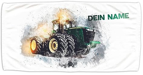 GRAZDesign Trecker Kinder Handtuch Traktor mit Namen Badetuch für Jungen von 2-10 Jahren Strandtuch weich & kuschelig 140x70cm