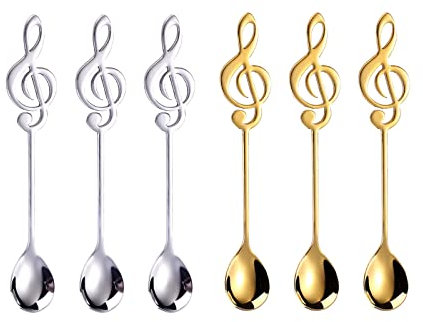 6 Stück Teelöffel Edelstahl Löffel, Edelstahl Musikalische Kaffee Löffel, Kaffeelöffel Set, für Zuhause, Dessertlöffel, Eis Löffel, Joghurtlöffel