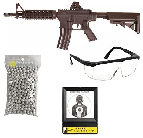 2EAGLE Airsoft-Gewehr M4-SG00063 Komplettpaket/Hochfester ABS-Kunststoff/Federmodell (Spring) / 0,5 Joule/Lieferung mit Zubehör, Schwarz