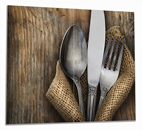 Wallario Herdabdeckplatte/Spritzschutz aus Glas, 2-teilig, 60x52cm mit 13mm hohen Füßen, für Ceran- und Induktionsherde, Besteck Set