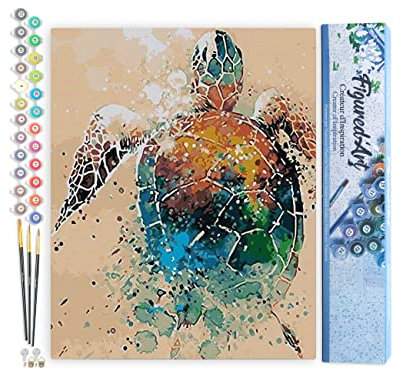 Figured'Art Peinture par Numéro Adulte Tortue - Activité Manuelle Kit de Loisir Créatif DIY Numéro d'Art Complet - 40x50cm sans châssis en bois