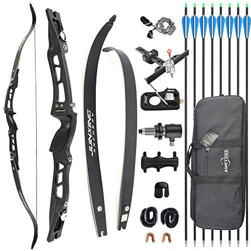 ZSHJGJR 64'' Recurvebogen Set für Erwachsene Bogen und Pfeil Set für Bogenschießen Takedown Recurve Bogen 20lbs-40lbs Recurve-Wettkampfbogen mit allem Zubehör und Bogentasche (20lbs, Schwarz)