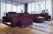 Sofa Dreams Stoff Wohnlandschaft Berlin - mit LED Beleuchtung, verstellbare Kopfstützen, Ottomane/Mikrofaser/Ausrichtung wählbar (Ottomane Links, Schwarz-Lila)