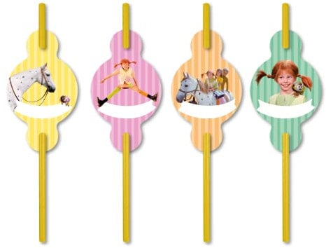 Pippi Langstrumpf Trinkhalme aus Papier 8 Stück // Pippi Langstrumpf Partyzubehör