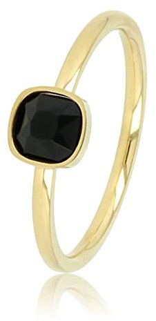My Bendel - Feiner Goldbesetzter Ring mit quadratischem schwarzem Glasstein- Stylischer Ringe für Damen - Bleibt schön und Verfärbt nicht - Stapeln Ringe - mit Luxuriösen Geschenkverpackung