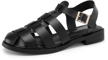 DREAM PAIRS Womens Fisherman Gladiator Braided Flat Sandal Cute Woven Strappy Closed Toe Shoes for Summer SDFS2317W BLACK-PU Size 5.5 UK/7.5 US