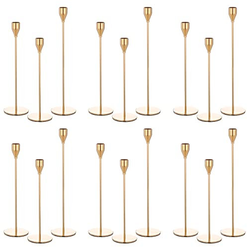YMHPRIDE Set mit 18 goldenen Kerzenhaltern,Kegelkerzensäulenkerzenhalter,Vintage-Kerzenständer,passend für 3/4 Zoll Dicke Kerzenkerzen,dekorativ,Heimdekoration,Hochzeit,Candle-Light-Dinner,Jubiläum
