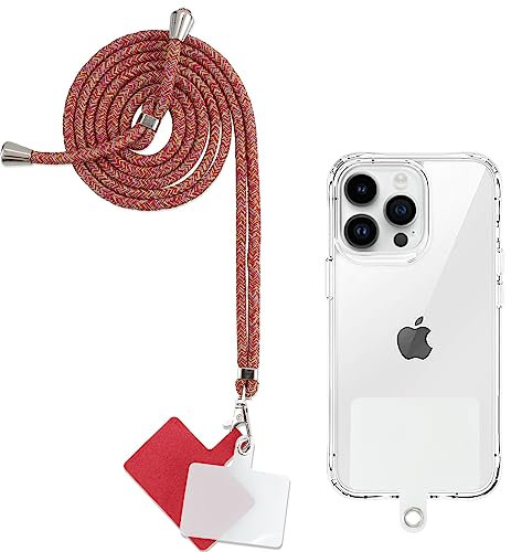 Yoedge Handyband Universal Schlüsselband zum Umhängen Handy Kette mit 2er Handy Lanyard Pads,Verstellbares Handy umhängeband Handyband Smartphonekette geeignet für jeder Hülle,Roter Regenbogen