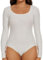 Joyshaper Bodysuits For Women Long Sleeve Crew Neck Body Suits Thong Leotard Top Elegant Ladies Blouses White/Crew Neck,M