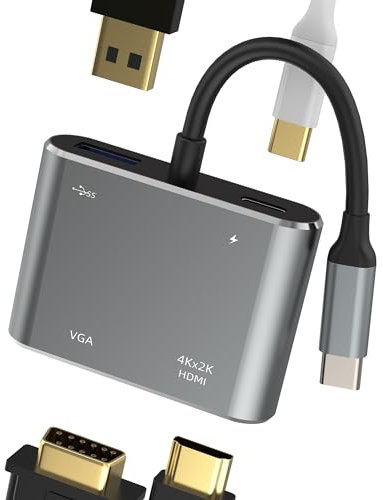 USB C Hub VGA HDMI USB A Type C Adapter Dual Monitor Docking Station (4in1) Compatible for Samsung for Apple iPhone 15 Pro Max Plus for iPad Air Mini Macbook Thunderbolt Laptop TV Display Splitter CD