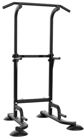 Leiblsufo Pull Up & Dip Station Dip Stand Power Tower, Einstellbare Höhe Home Krafttraining Fitness Workout Station, Geeignet für Jugendliche, Frauen, Männer (Schwarz-03)