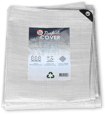 Perfect Cover Bâche étanche Forte avec Oeillets pour Meubles de Jardin, Piscine, Voiture, Caravane - résistante aux UV, indéchirable, sur Mesure (Blanc, 8x10M)