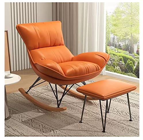 ALEjon Moderner Sessel mit Schaukelgestell und Ottomane – stilvoller Wohnzimmerstuhl zum Stillen und Entspannen – Massivholzkonstruktion – bequemer Stuhl, Geschenk für Mütter (Orange)