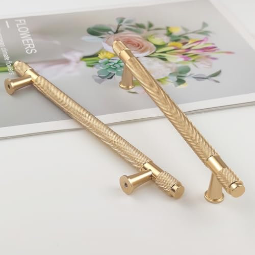 Pexintek 6 Pack Gold Modern Cabinet Handles 160mm Hole Centers Kitchen Bathroom bedrooms Study Furniture Door Vintage Pulls with Screws for Cupboards Drawer Wardrobe Dresser (Golden)