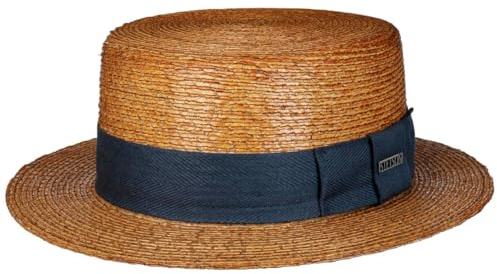 Stetson Revenco Boater Palm Strohhut Einfarbig 100% Stroh Kreissäge-Form Damen Herren Frühjahr Sommer braun XL (60-61 cm)