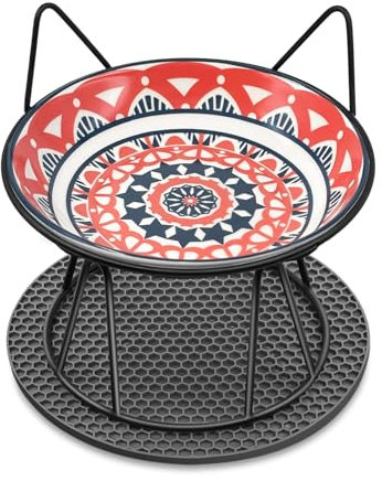 Avmvnvc Gamelle Chat Surélevée - Bols pour Chat en Céramique avec Support en Métal Antidérapant - Gamelle pour Chat et Petits Chiens mit Tapis Antidérapant - 250ml