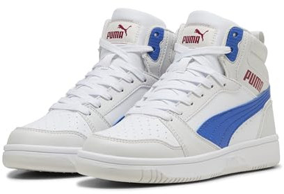PUMA Rebound V6 MID JR Sneaker, White-Vivid Blue-Feather Gray, 38 EU