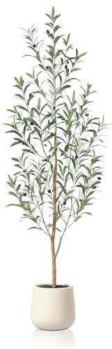 Fopamtri Olivier Artificiel 150 cm Fausse Plante avec Tronc en Bois Naturel et Fruits, Plantes Artificielles Interieur en Blanc Pot pour Intérieur Salon Balcon Cour Jardin (1 Pièce)