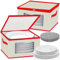 VERONLY Dinner Plate Storage Box with Lid- Hard Shell Dish Case with Handle, Metal Zipper, Anti-friction Felt Pads，China Storage Container for Holiday.Set of 2 (Beige&Red)
