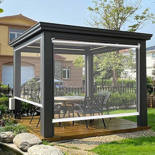 Outdoor Pergola Roller Shade Blind Transparent Vinyl Roller Shade Blind, for Outdoor Pergola Patio,75cm/95cm/115cm/135cm/155cm/165cm Wide, Plastic Window Rainproof Curtain with Fittings Cust