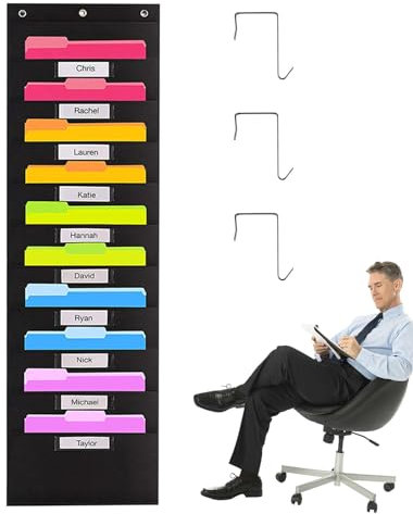 Organisateur fichiers mural – Sacs rangement rrière la porte – 10 couches en tissu Oxford à fixation murale, organiseur courrier suspendu, sacs documents pour magazines et livres en papier