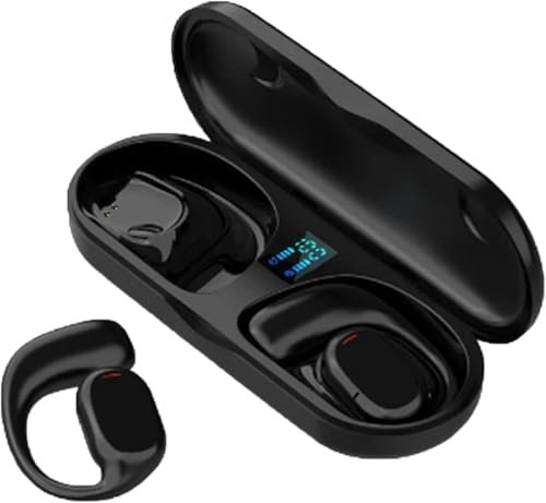 Eunmsi Ailsion Earbuds Bluetooth,Ailsion Wireless Open Ear Hanging Bluetooth Headset,Ipx5 Waterproof Stable Fit,Comfortable Lightweight to Wear,Touch Control,for Running,Sports (Black)