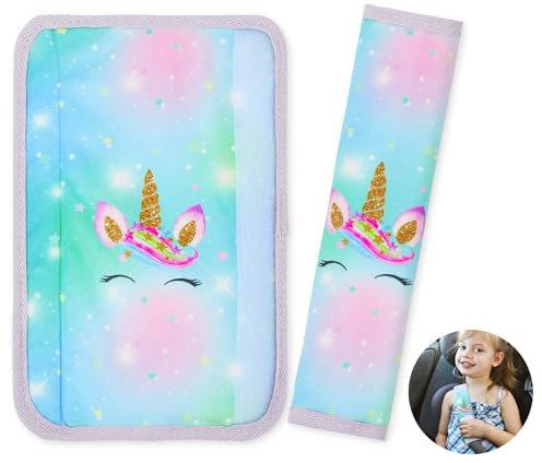 Unicorn Castle 2 Stück Gurtpolster Auto Gurtschutz Sicherheitsgurt Schulterpolster Gurtschoner Gürtelkissen Schutzkissen Polsterung für Sitzgurt,Green