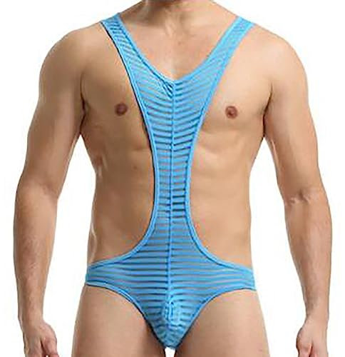 KBOPLEMQ Jockstrap Strap Body sexy et respirant en dentelle pour homme - Sous-vêtements string - Sous-vêtements - Une pièce - En maille transparente, O bleu., XL