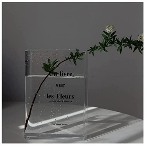 Glas Blumenvase, Buch-Blumenvase, transparent, 20,3 cm, Acryl, transparente Buch-Blumenvase, unzerbrechliche Acryl-Desktop-Vase(Clear a)