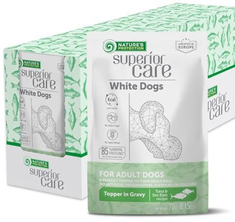Nature’s Protection Superior Care Hundenassfutter mit Thunfisch & Wolfsbarsch - Hundefutter ohne Getreide & hypoallergen für weiße Erwachsene Hunde - Reduziert Tränenflecken (24 x 70g)