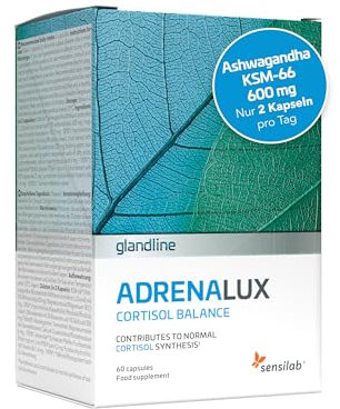 Ashwagandha 600 mg, Rhodiola Rosea, Magnesium, Vitamin B6 und Vitamin B5 - Nur 2 Kapseln Täglich - 60 Ashwagandha Kapseln für 30 Tage - 10% Witanolide - AdrenaLux Sensilab