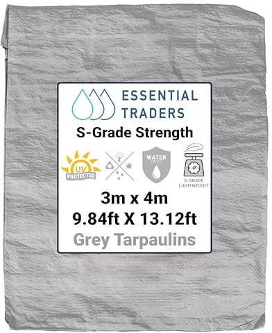 Grey Lightweight Tarpaulin - Multi-Purpose Waterproof Sheet for Outdoor Use, Tools, Camping, Gardening, Furniture Protection, and Temporary Coverage (3m x 4m)