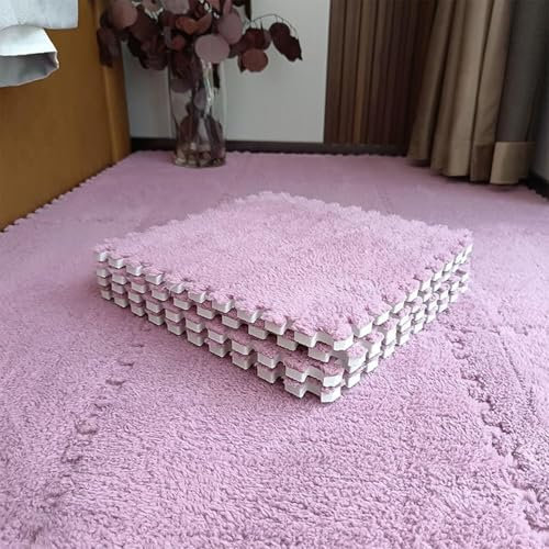 Interlocking Carpet Foam Floor Tiles, Easy To Clean 20 Plush Foam Carpet Tiles, 0.4 Inch Thick Interlocking Puzzle Floor Mat Decoration(Pink)