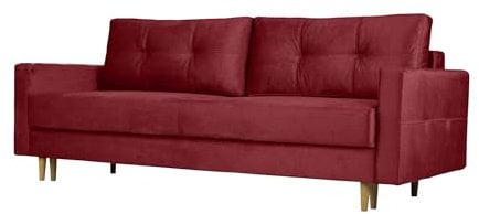 Kaiser Möbel - Sofa mit Schlaffunktion und Bettkasten, Klappsofa mit Holzbeinen, Bonellfeder, Schlafsofa, Sofa 3-sitzer, Wohnlandschaft, Bequemes Couch für Wohnzimmer und Jugendzimmer, Floro, Rot