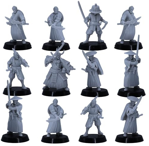 Forged Terrain Japanese Samurai Ronin Set Miniatures, Tabletop Wargames Swordsmen Figures, Unpainted, Wargaming Feudal Figurines Samurai Nippon Starter Army